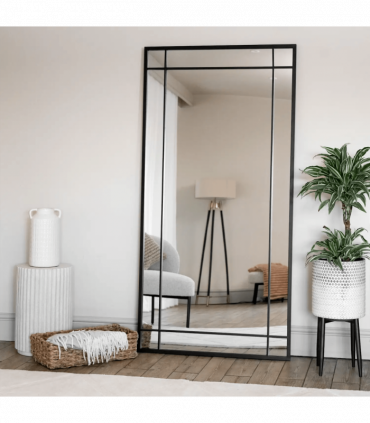 Aimi - Full Length Black Metal Rectangle Window Mirror - 180cm x 90cm