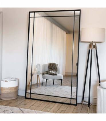 Aimi - Full Length Black Metal Rectangle Window Mirror - 200cm x 120cm