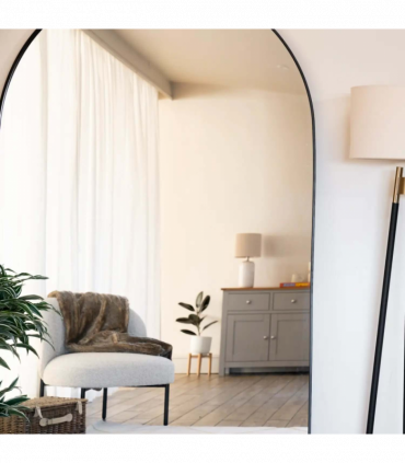 Akiko - Full Length Black Metal Arched Mirror - 180cm x 105cm.