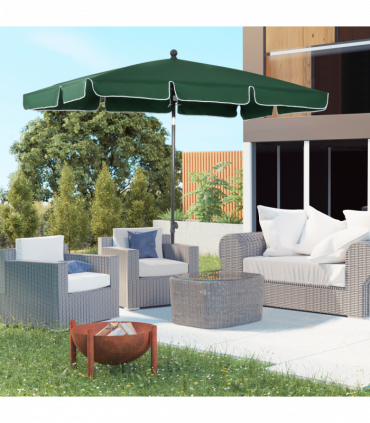 Aluminium Sun Parasol Garden Tilting Umbrellas Patio Rectangular, 2x1.25m, Green