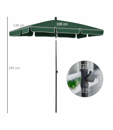 Aluminium Sun Parasol Garden Tilting Umbrellas Patio Rectangular, 2x1.25m, Green