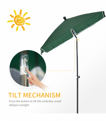 Aluminium Sun Parasol Garden Tilting Umbrellas Patio Rectangular, 2x1.25m, Green
