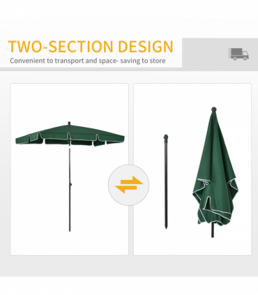 Aluminium Sun Parasol Garden Tilting Umbrellas Patio Rectangular, 2x1.25m, Green