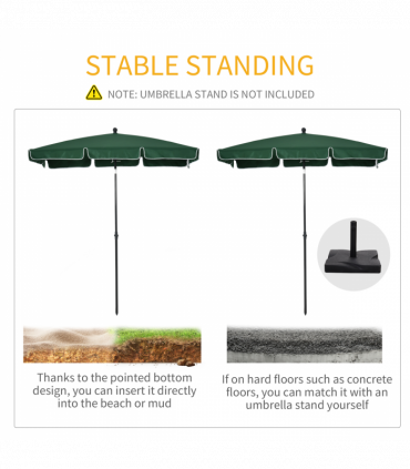 Aluminium Sun Parasol Garden Tilting Umbrellas Patio Rectangular, 2x1.25m, Green