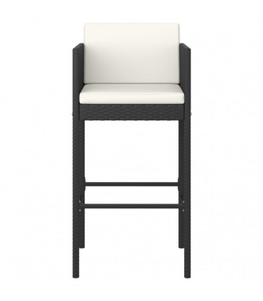 Bar Stools 2 pcs with Cushions Black Poly Rattan
