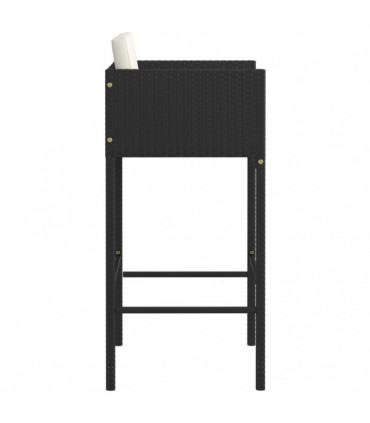 Bar Stools 2 pcs with Cushions Black Poly Rattan