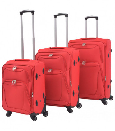 vidaXL 3 Piece Soft Case Trolley Set Red