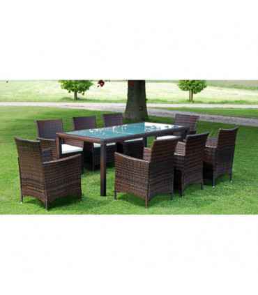 vidaXL 9 Piece Outdoor Dining Set with Cushions Poly Rattan Brown
