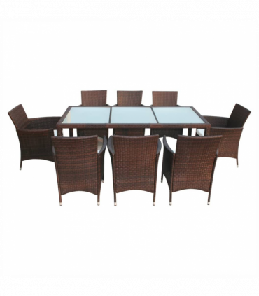 vidaXL 9 Piece Outdoor Dining Set with Cushions Poly Rattan Brown