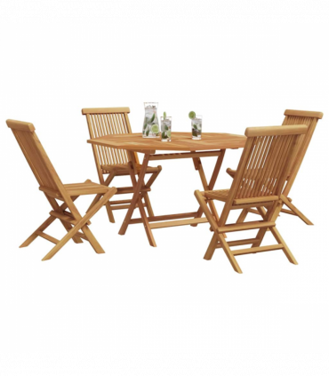 vidaXL Garden Dining Set Folding 5 pcs Brown Solid Teak wood
