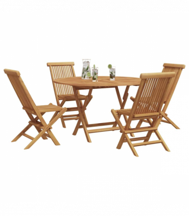 vidaXL Garden Dining Set Folding 5 pcs Brown Solid Teak wood