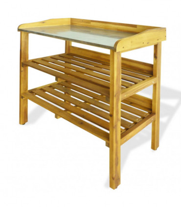 Potting Bench with 2 Shelves Solid Acacia Wood and Zinc