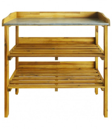Potting Bench with 2 Shelves Solid Acacia Wood and Zinc