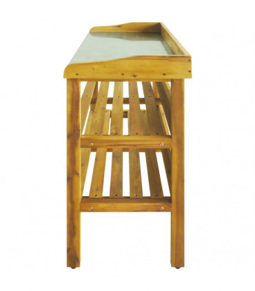 Potting Bench with 2 Shelves Solid Acacia Wood and Zinc