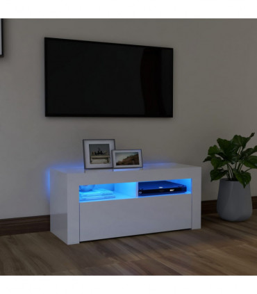 TV Cabinet with LED Lights High Gloss White 90x35x40 cm
