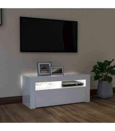 TV Cabinet with LED Lights High Gloss White 90x35x40 cm
