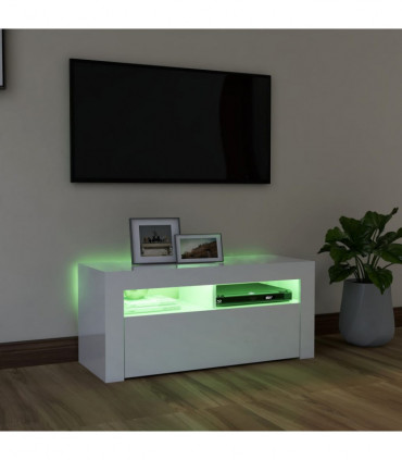 TV Cabinet with LED Lights High Gloss White 90x35x40 cm