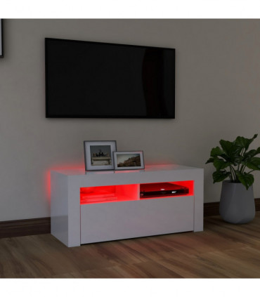 TV Cabinet with LED Lights High Gloss White 90x35x40 cm