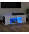 TV Cabinet with LED Lights High Gloss White 90x39x30 cm