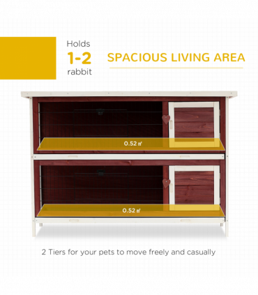 Two-Tier Elevated Wooden Rabbit Hutch Bunny Cage for Small Pet Animals w/ Tray