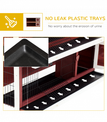 Two-Tier Elevated Wooden Rabbit Hutch Bunny Cage for Small Pet Animals w/ Tray