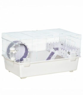 Two-Tier Hamster Cage Gerbil Haven w/Exercise Wheel, Water Bottle, Ladder, White