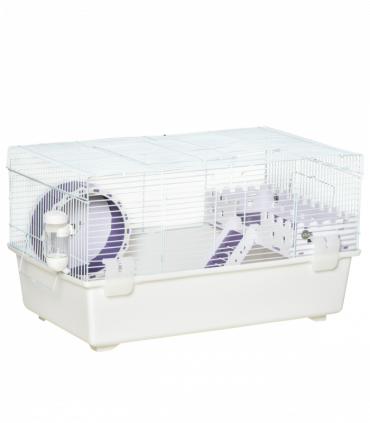 Two-Tier Hamster Cage Gerbil Haven w/Exercise Wheel, Water Bottle, Ladder, White