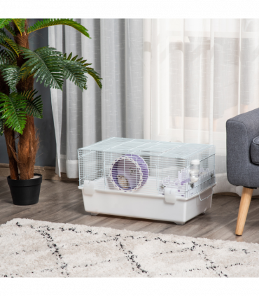 Two-Tier Hamster Cage Gerbil Haven w/Exercise Wheel, Water Bottle, Ladder, White