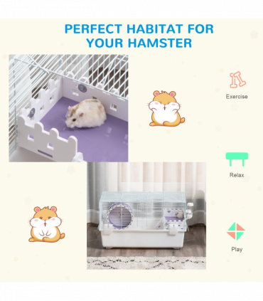 Two-Tier Hamster Cage Gerbil Haven w/Exercise Wheel, Water Bottle, Ladder, White