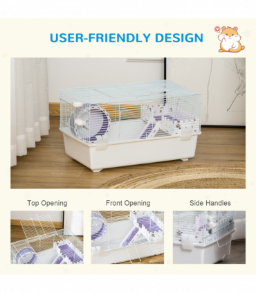 Two-Tier Hamster Cage Gerbil Haven w/Exercise Wheel, Water Bottle, Ladder, White