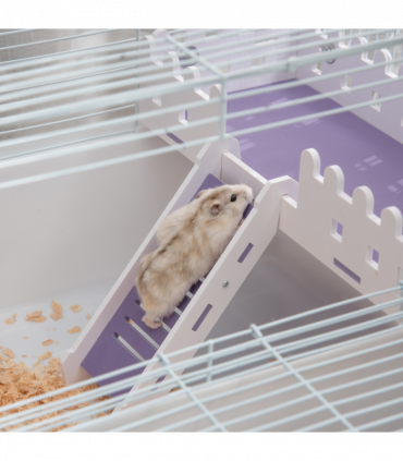 Two-Tier Hamster Cage Gerbil Haven w/Exercise Wheel, Water Bottle, Ladder, White