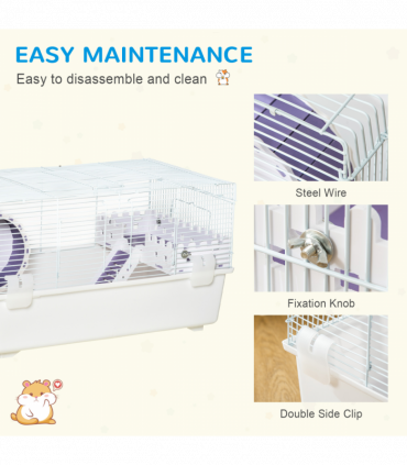 Two-Tier Hamster Cage Gerbil Haven w/Exercise Wheel, Water Bottle, Ladder, White