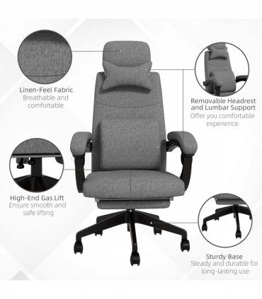 Vinsetto Home Office Chair Reclining Computer Chair w/ Lumbar Support Dark Grey