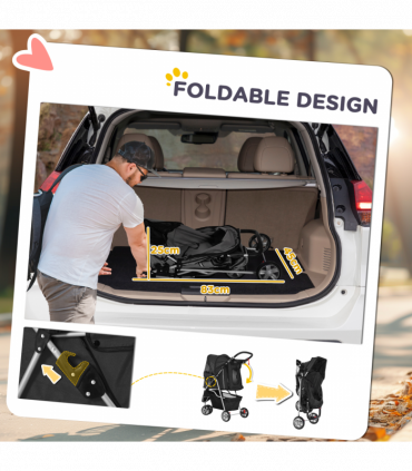 Pet Stroller Pushchair Carrier for Cat Puppy with 3 Wheels Black