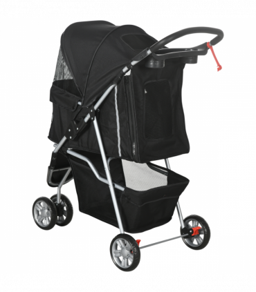 Pet Stroller Pushchair Carrier for Cat Puppy with 3 Wheels Black