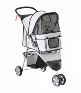Pet Stroller Pushchair Carrier for Cat Puppy with 3 Wheels Grey Pawhut