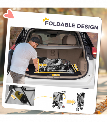 Pet Stroller Pushchair Carrier for Cat Puppy with 3 Wheels Grey Pawhut