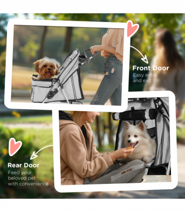 Pet Stroller Pushchair Carrier for Cat Puppy with 3 Wheels Grey Pawhut