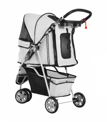 Pet Stroller Pushchair Carrier for Cat Puppy with 3 Wheels Grey Pawhut