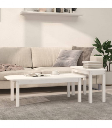vidaXL 2 Piece Coffee Table Set White Solid Wood Pine