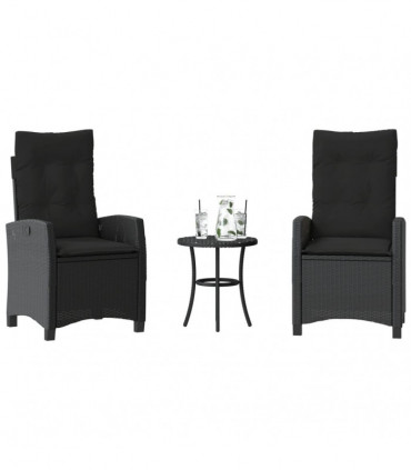 vidaXL 3 Piece Bistro Set with Cushions Black Poly Rattan