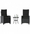 vidaXL 3 Piece Bistro Set with Cushions Black Poly Rattan