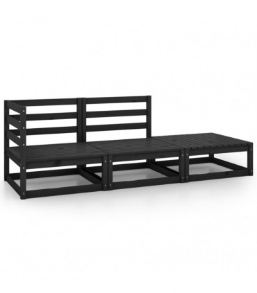 vidaXL 3 Piece Garden Lounge Set Black Solid Wood Pine