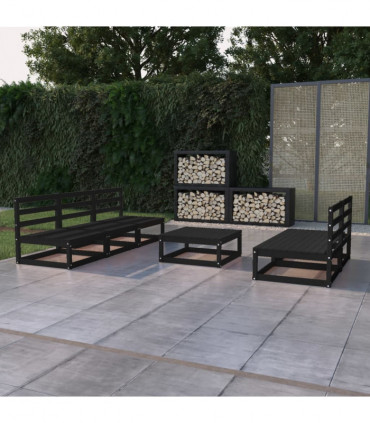 vidaXL 6 Piece Garden Lounge Set Black Solid Pinewood