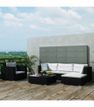 vidaXL 6 Piece Garden Lounge Set with Cushions Poly Rattan Black