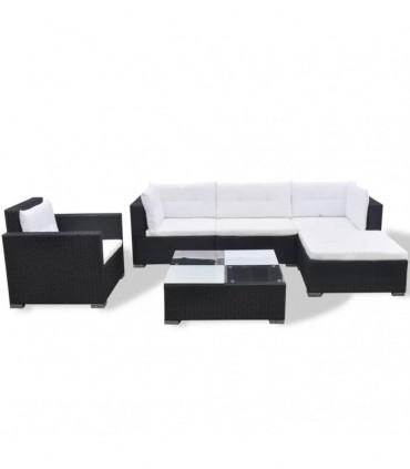 vidaXL 6 Piece Garden Lounge Set with Cushions Poly Rattan Black