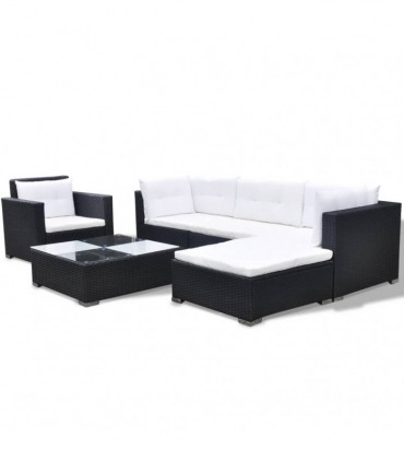 vidaXL 6 Piece Garden Lounge Set with Cushions Poly Rattan Black