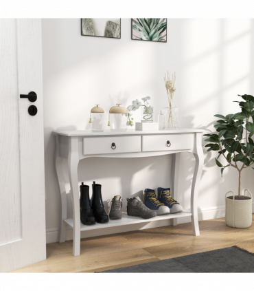 Console Table Storage Display Desk W/ 2 Drawers-Ivory White