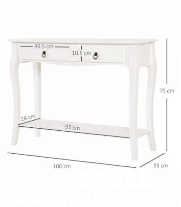 Console Table Storage Display Desk W/ 2 Drawers-Ivory White