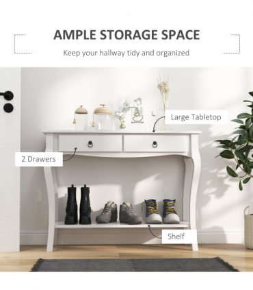 Console Table Storage Display Desk W/ 2 Drawers-Ivory White